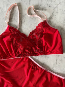 Double lace red wrap bralette
