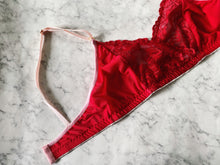 Load image into Gallery viewer, Double lace red wrap bralette
