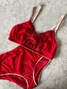 Double lace red wrap bralette